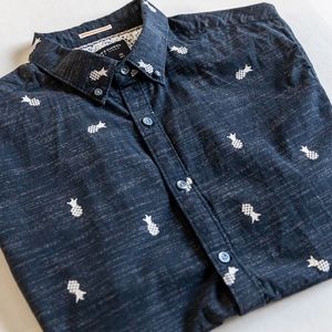 Denim And Flower Button Down Pineapple Shirt